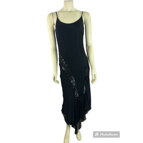 Vintage Cicci Black dress beading & sequenced handkerchief hem dress size small - Picture 1 of 11